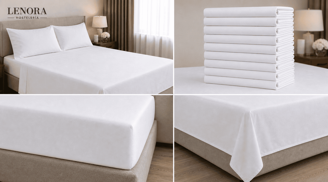 Cama de hotel vestida con sábanas blancas de hostelería y fundas de almohada