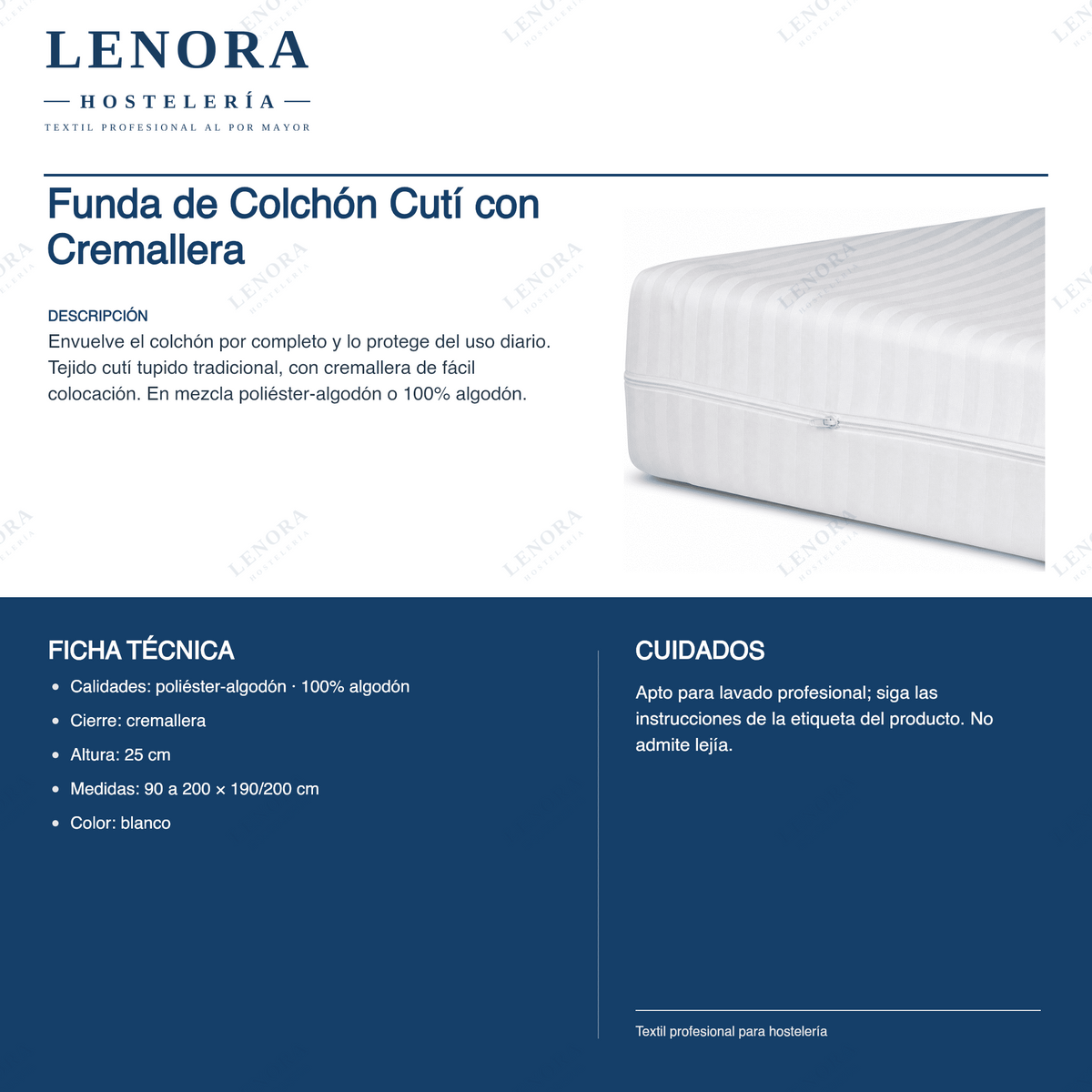 Ficha técnica de la funda de colchón de cutí con cremallera: composición y alturas