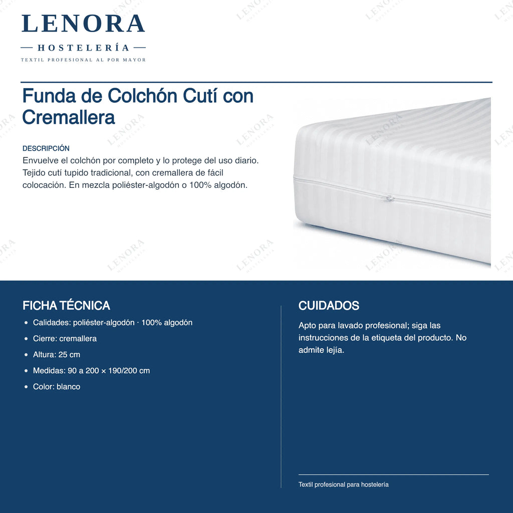 Ficha técnica de la funda de colchón de cutí con cremallera: composición y alturas
