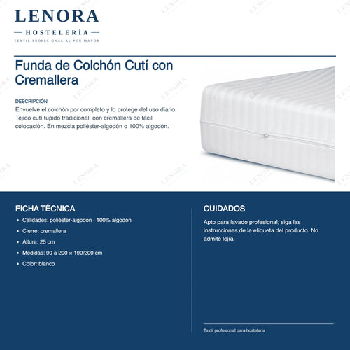 Ficha técnica de la funda de colchón de cutí con cremallera: composición y alturas