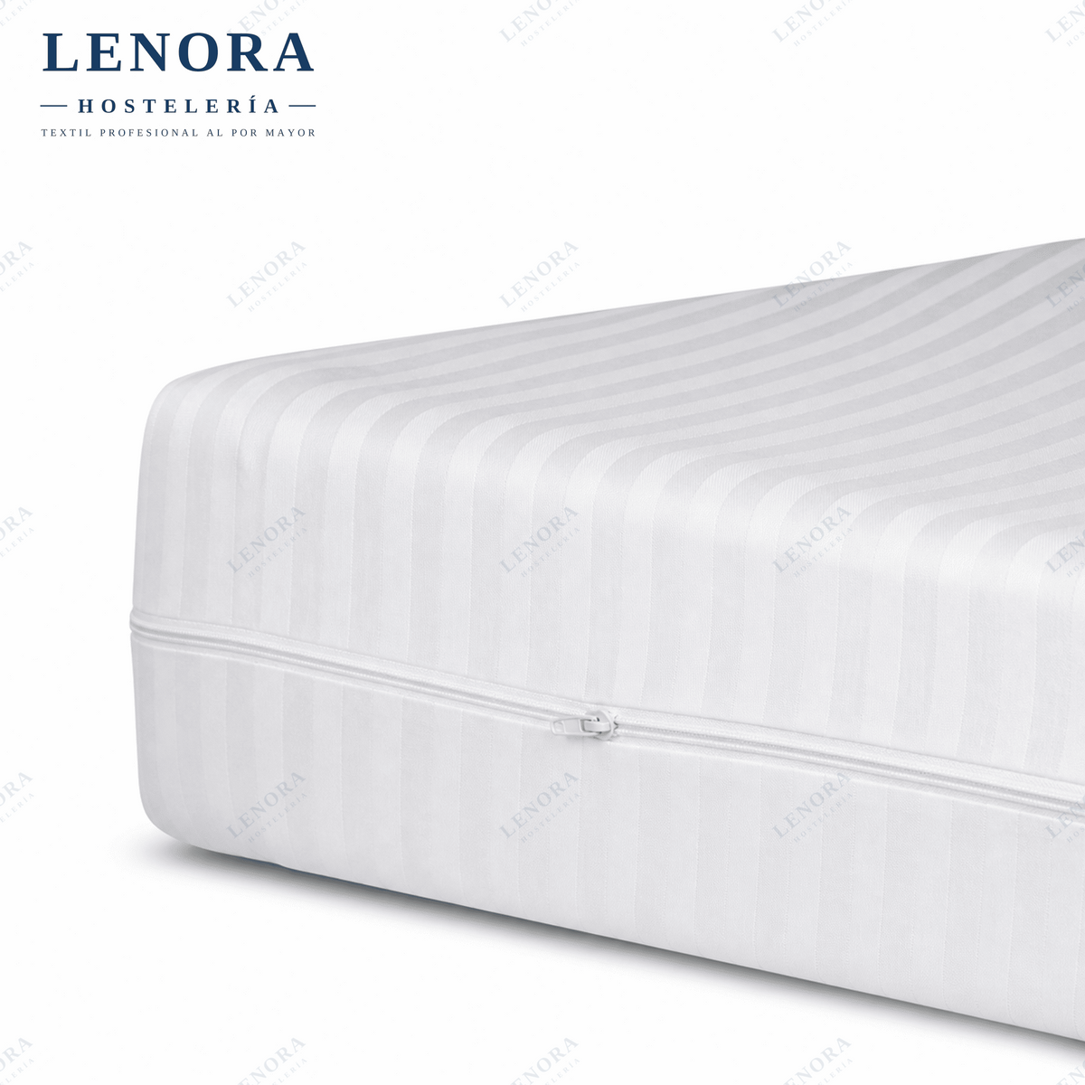 Funda de colchón de cutí blanca con cremallera cubriendo el colchón