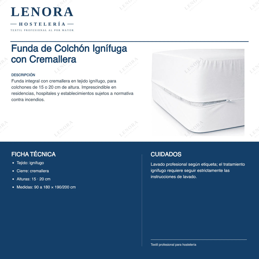Ficha técnica de la funda de colchón ignífuga: tejido, alturas y normativa