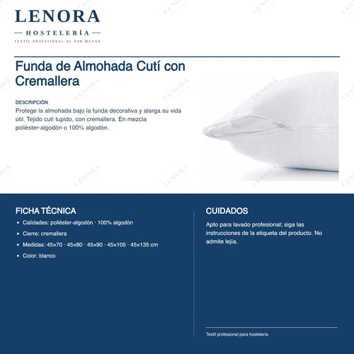 Ficha técnica de la funda de almohada de cutí con cremallera: composición y medidas