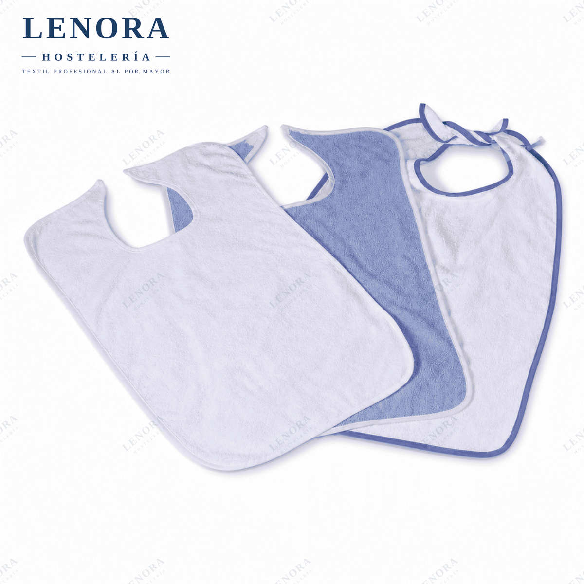 Baberos geriátricos impermeables en blanco y azul para residencias