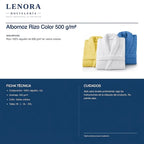 Ficha técnica del albornoz de rizo de color 500 g/m²: composición, gramaje y tallas