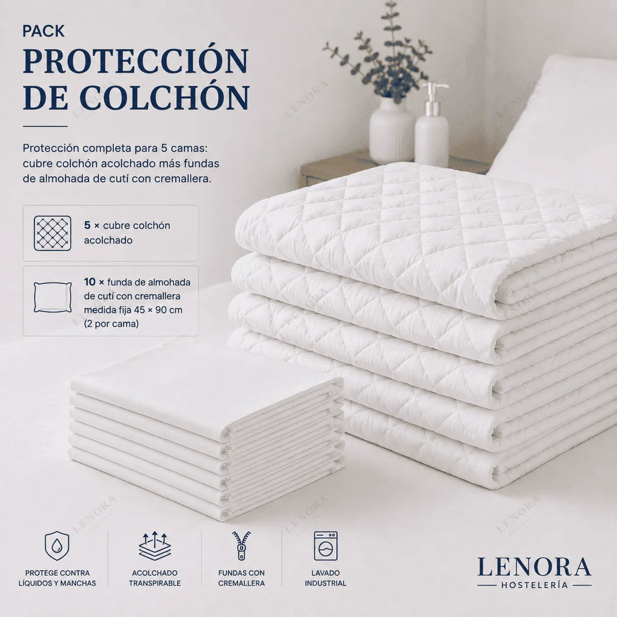 Pack Protección de Colchón con cubre colchones acolchados apilados