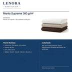 Ficha técnica de la manta Supreme 380 g/m²: composición, colores y medidas