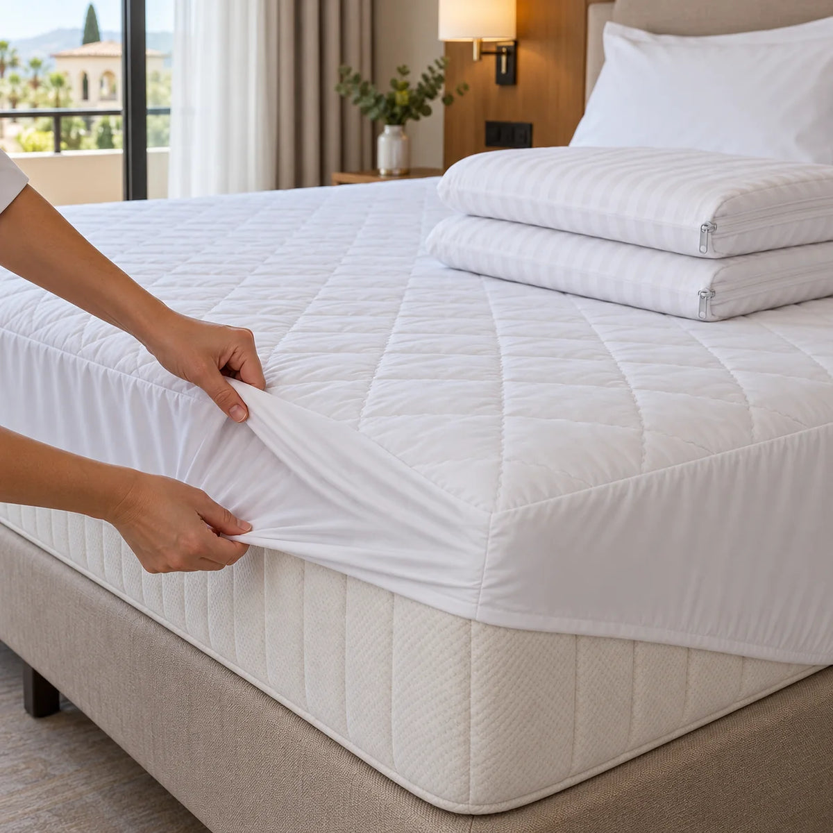 Colocación de cubrecolchón acolchado y fundas protectoras de almohada