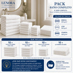 Pack Baño Completo con toallas y albornoz, indicando calidades y cantidades