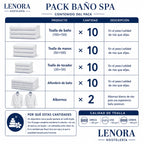 Contenido del Pack Baño Spa: toallas, alfombrín y dos albornoces