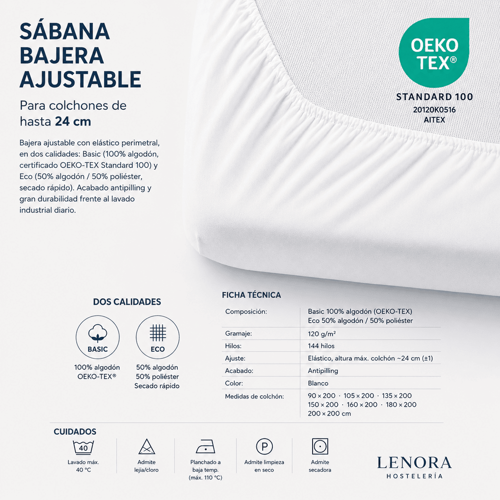 Sábana ajustable 144–200 hilos