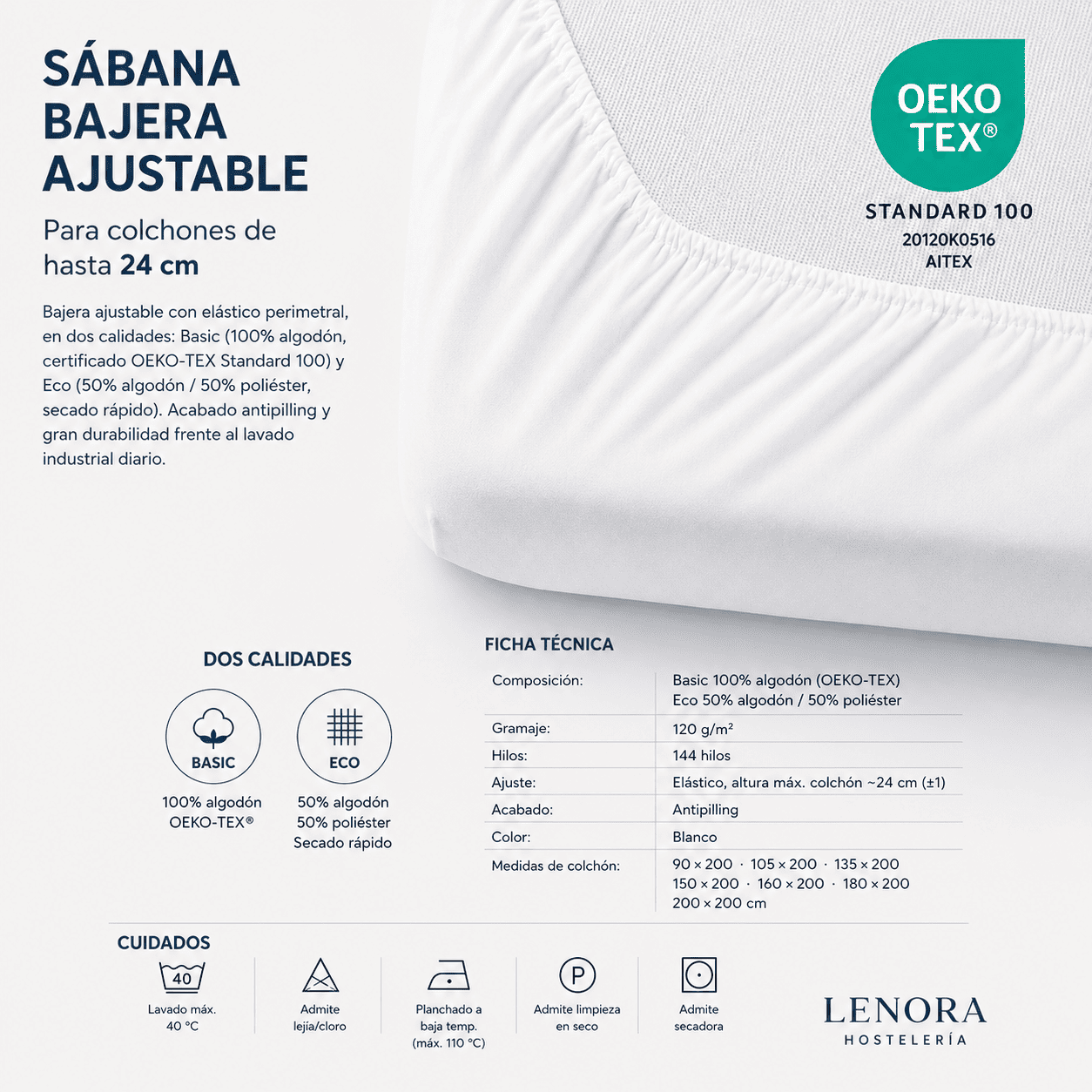 Sábana ajustable 144–200 hilos