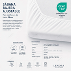 Ficha técnica de la sábana bajera ajustable con certificación OEKO-TEX, para colchones de hasta 24 cm