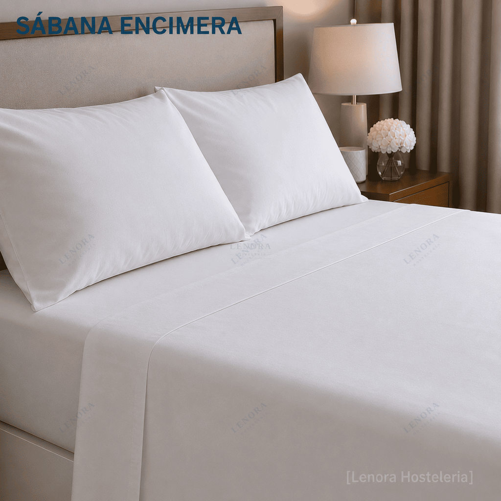 Cama de hotel vestida con sábana encimera blanca y almohadas
