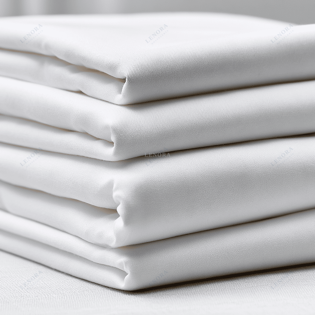 Sábanas encimeras blancas dobladas sobre fondo neutro