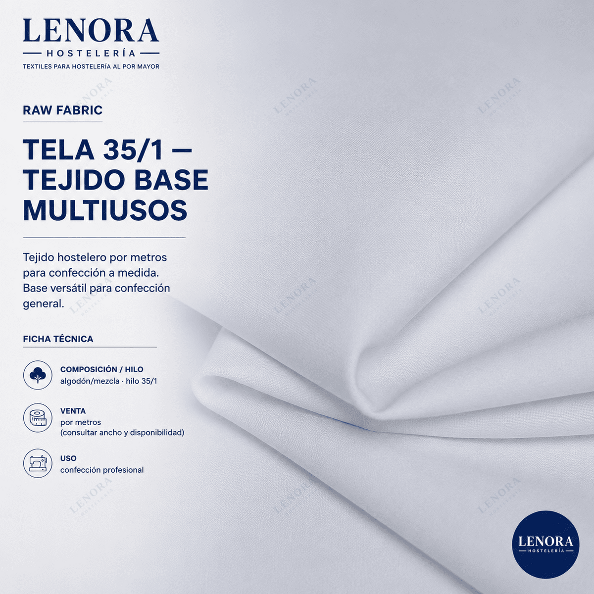 Ficha técnica de la tela 35/1, tejido base multiusos para confección