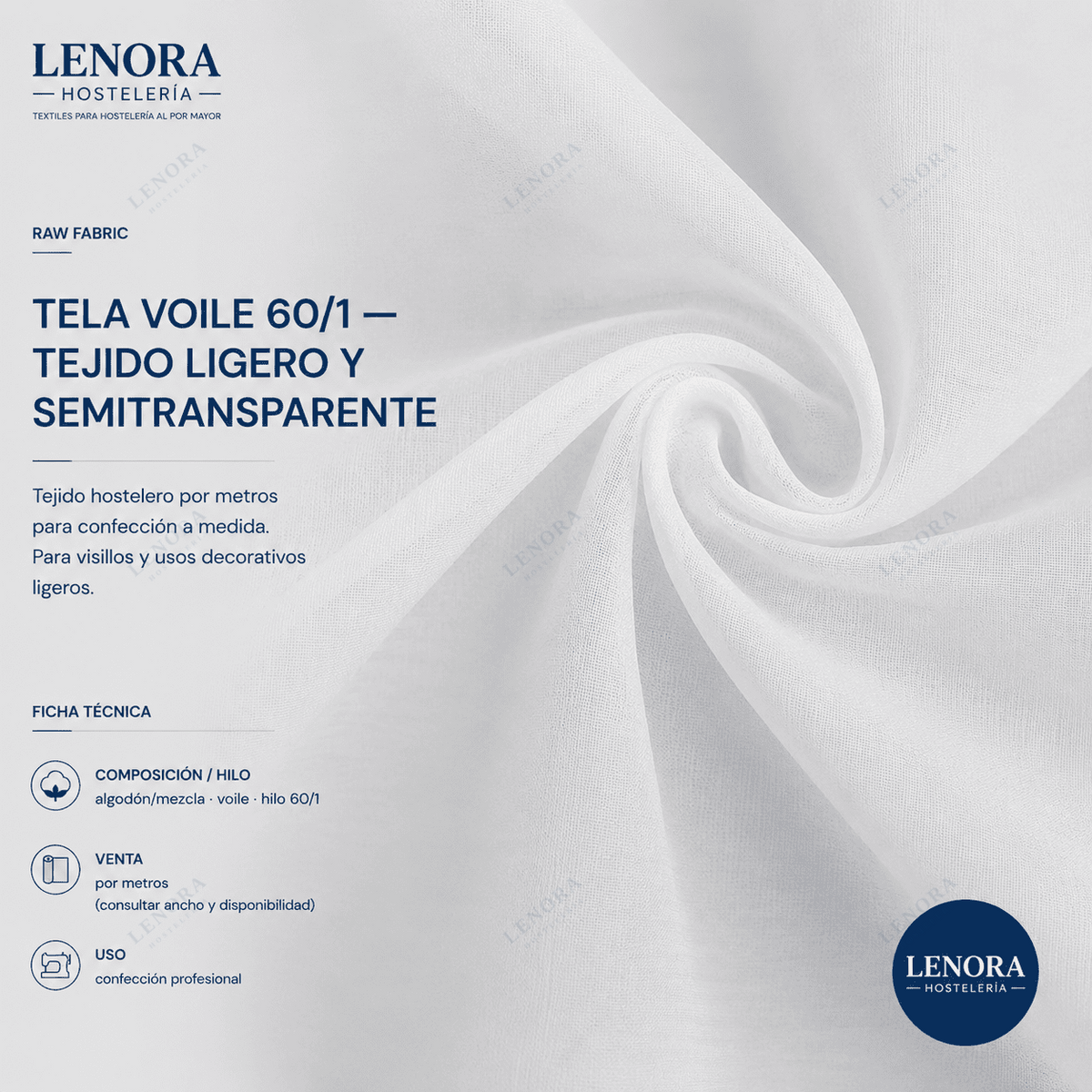 Ficha técnica de la tela voile 60/1, tejido ligero y semitransparente