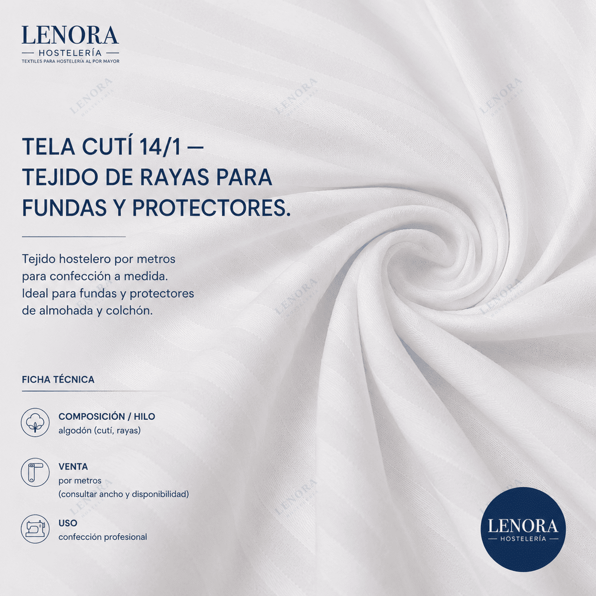 Ficha técnica de la tela cutí 14/1, tejido de rayas para fundas y protectores