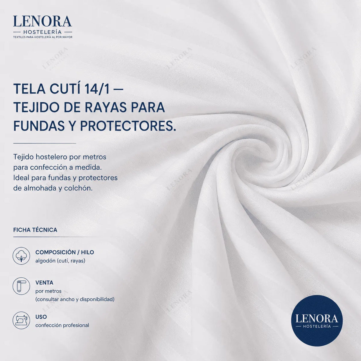 Ficha técnica de la tela cutí 14/1, tejido de rayas para fundas y protectores