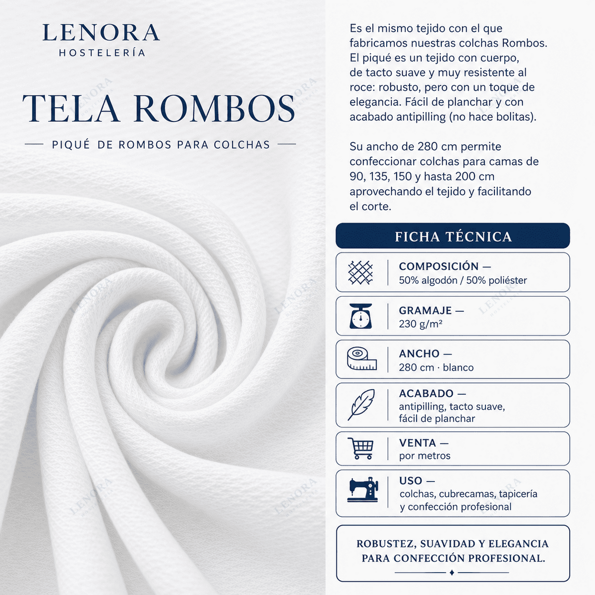 Ficha técnica de la tela de rombos, piqué de rombos para colchas