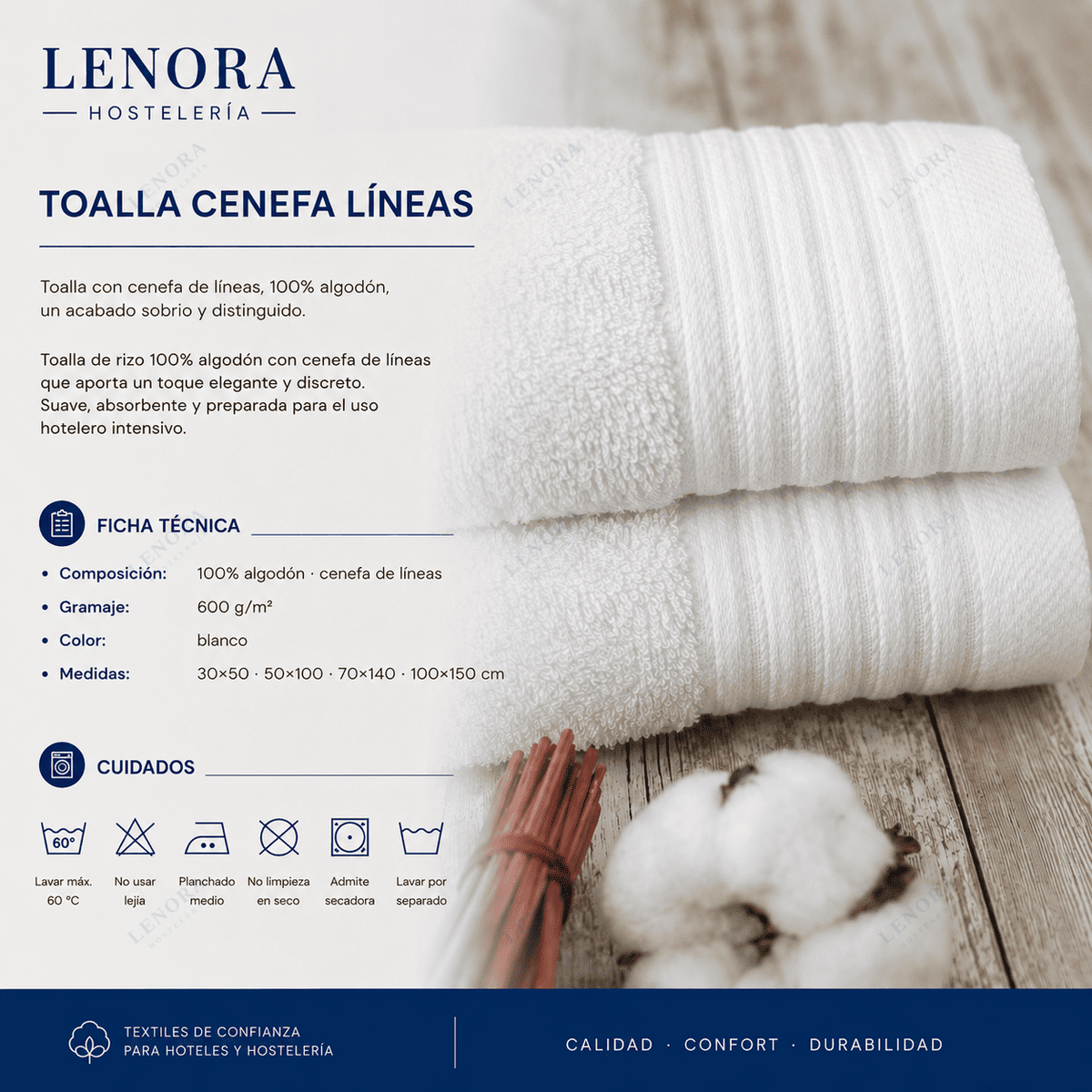 Ficha técnica de la toalla cenefa líneas 600 g/m² en rizo americano