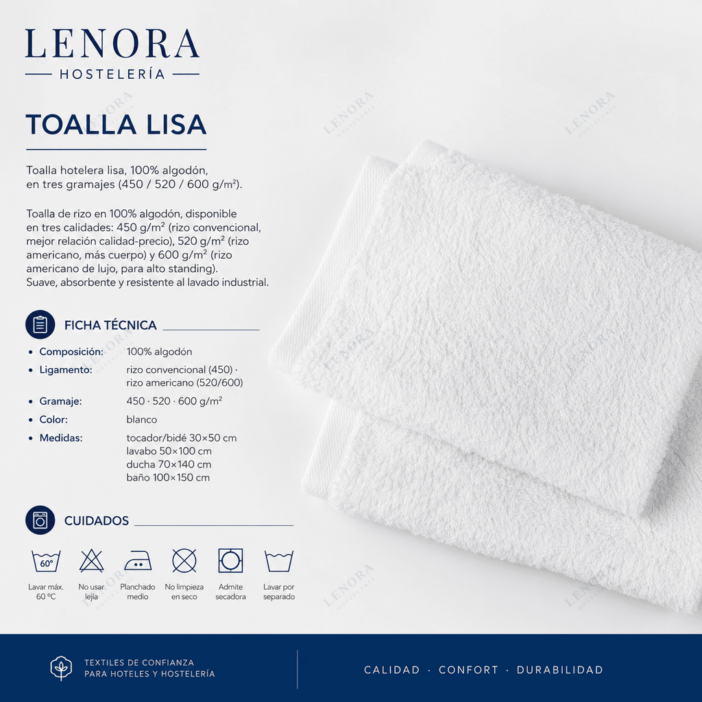 Ficha técnica de la toalla lisa: composición, gramajes, medidas y cuidados