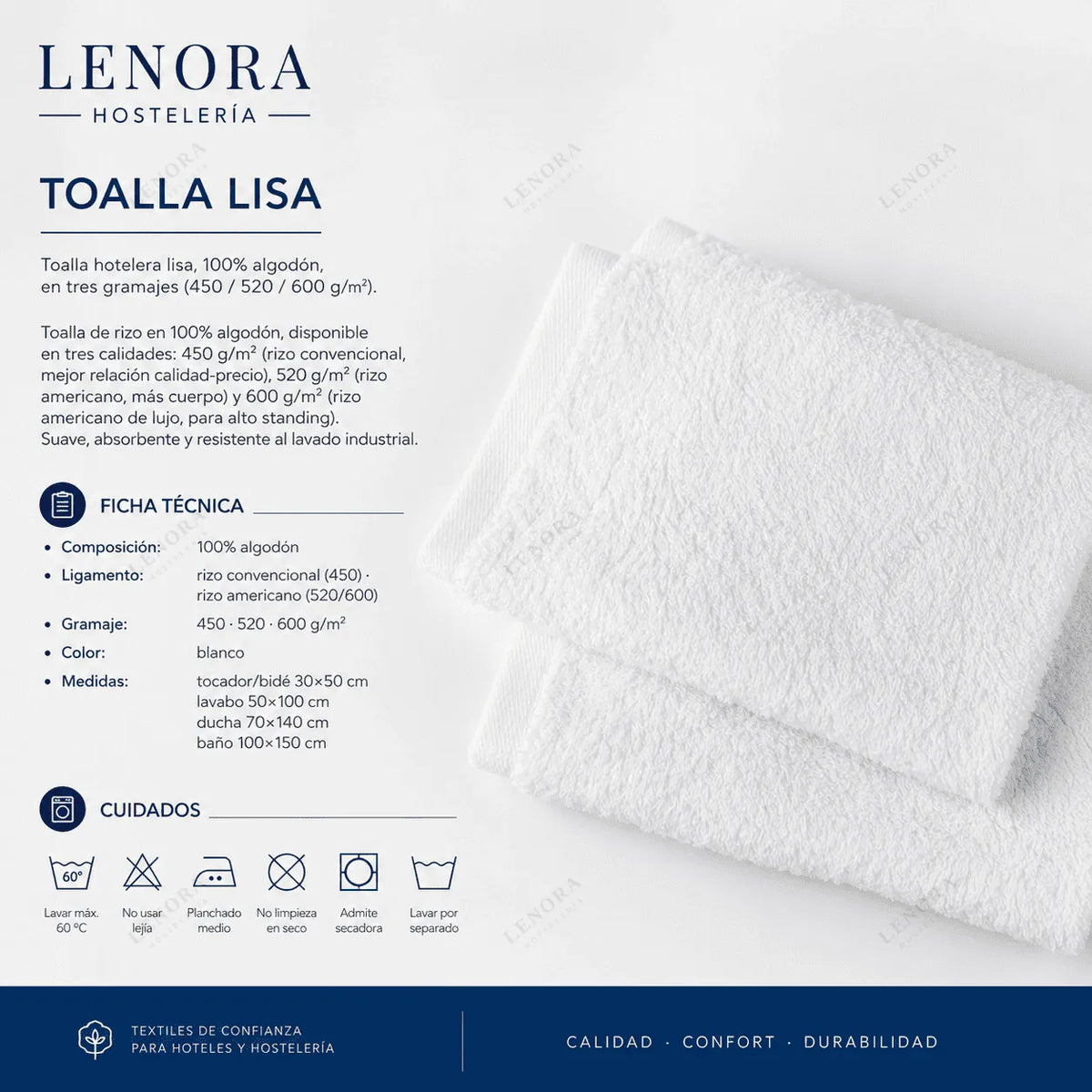 Ficha técnica de la toalla lisa: composición, gramajes, medidas y cuidados
