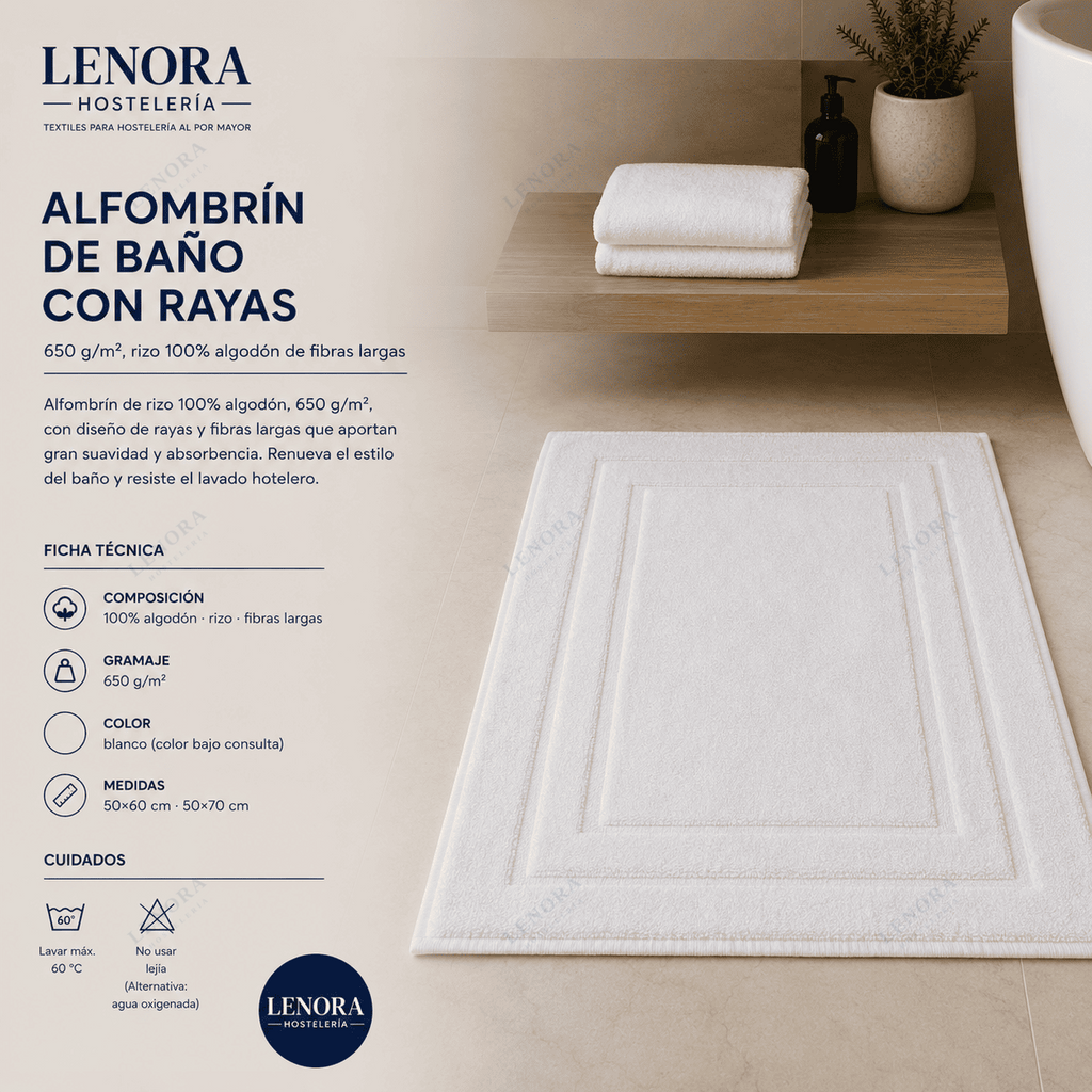 Ficha técnica del alfombrín de baño con rayas 650 g/m²