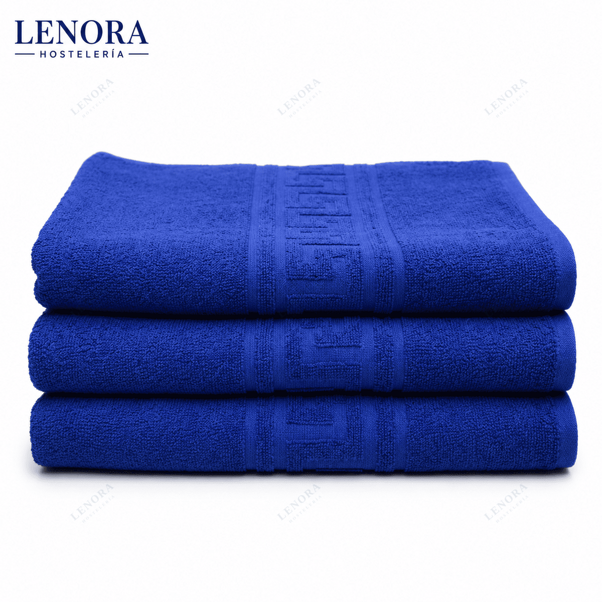 Toallas de greca azul Idanthren apiladas
