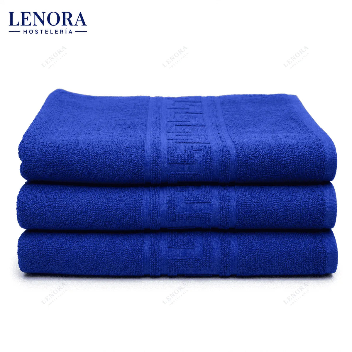 Toallas de greca azul Idanthren apiladas