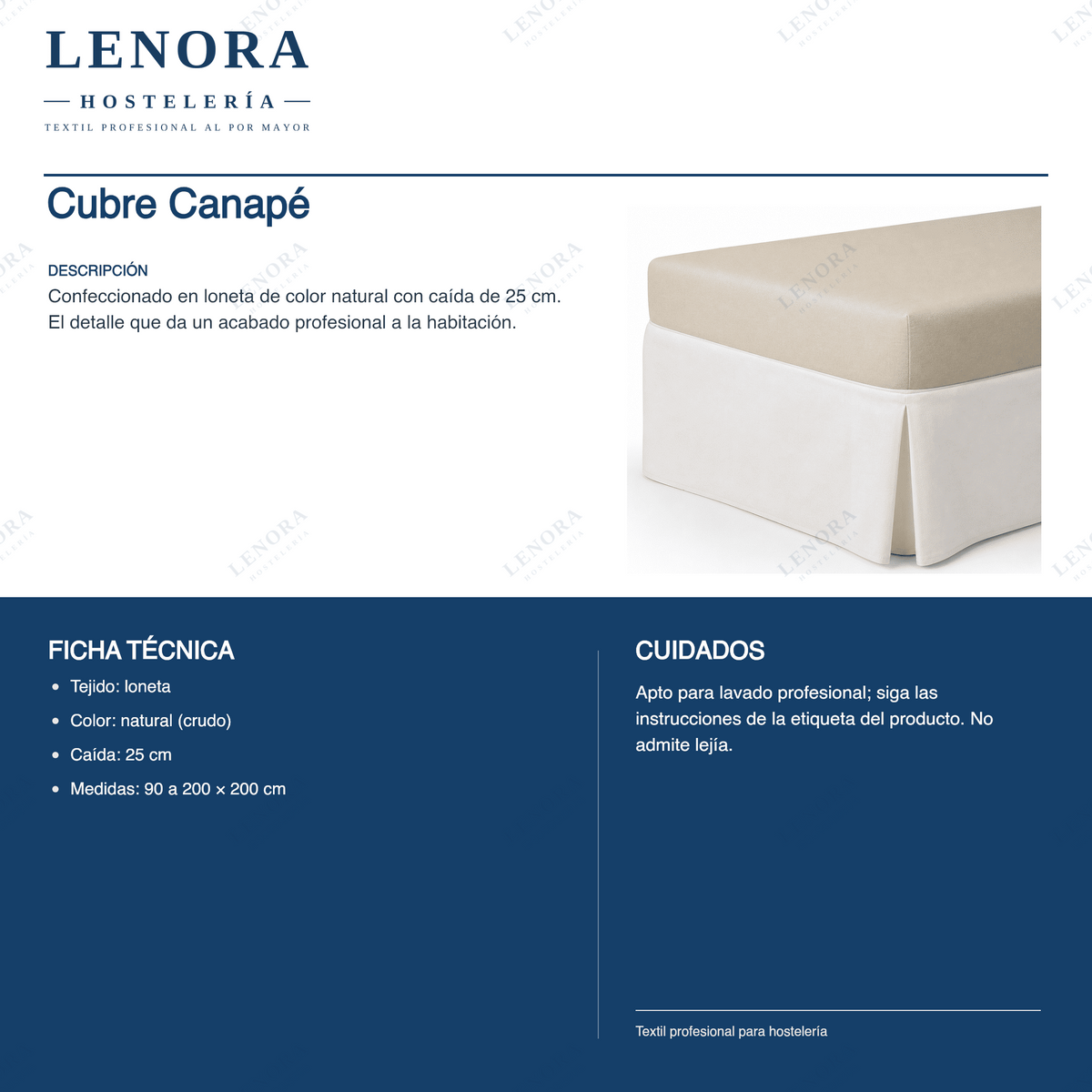 Ficha técnica del cubre canapé: composición, colores y medidas