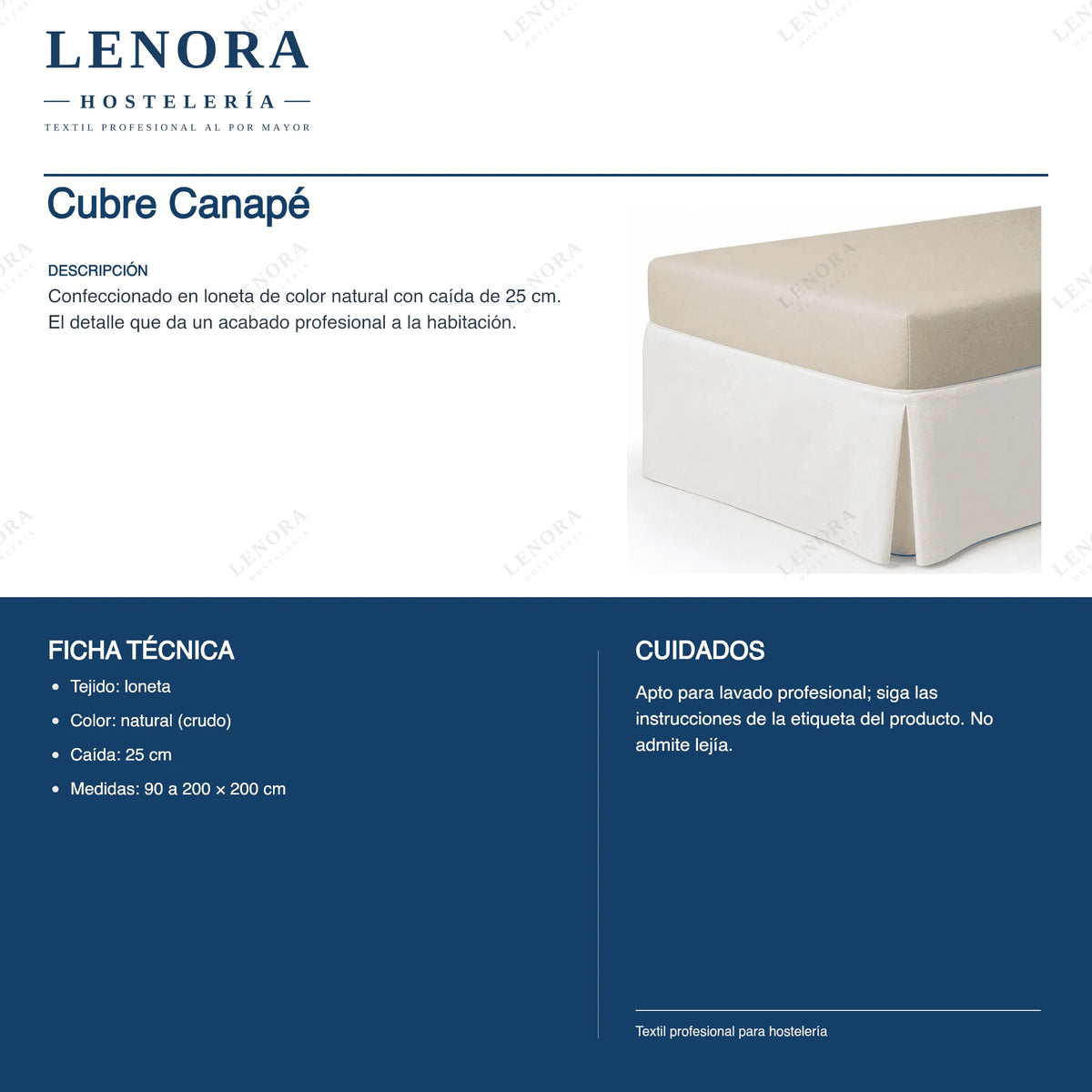 Ficha técnica del cubre canapé: composición, colores y medidas
