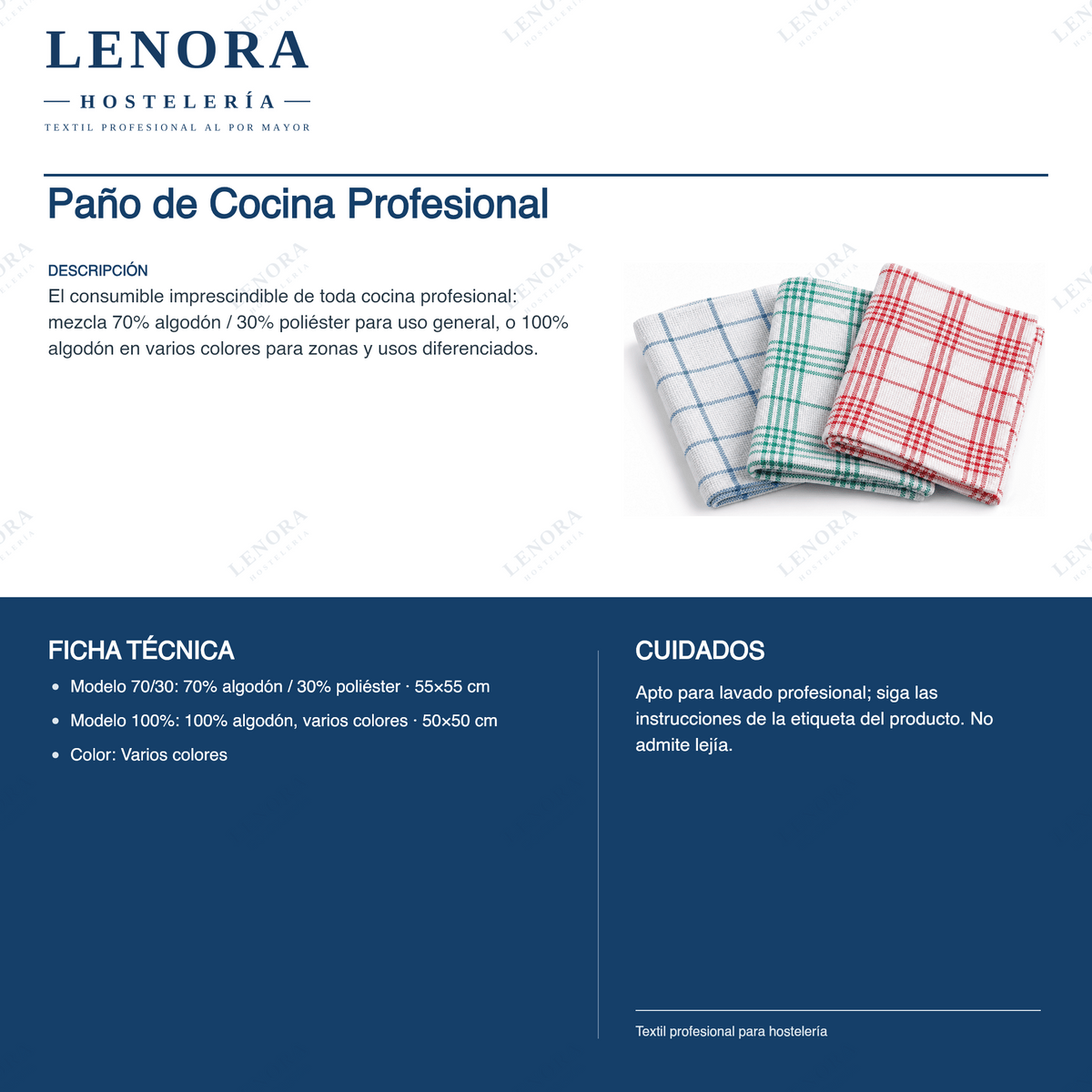 Ficha técnica del paño de cocina profesional: composición, medidas y cuidados