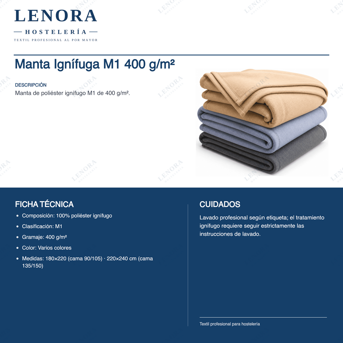 Ficha técnica de la manta ignífuga M1 400 g/m²: clasificación al fuego y medidas