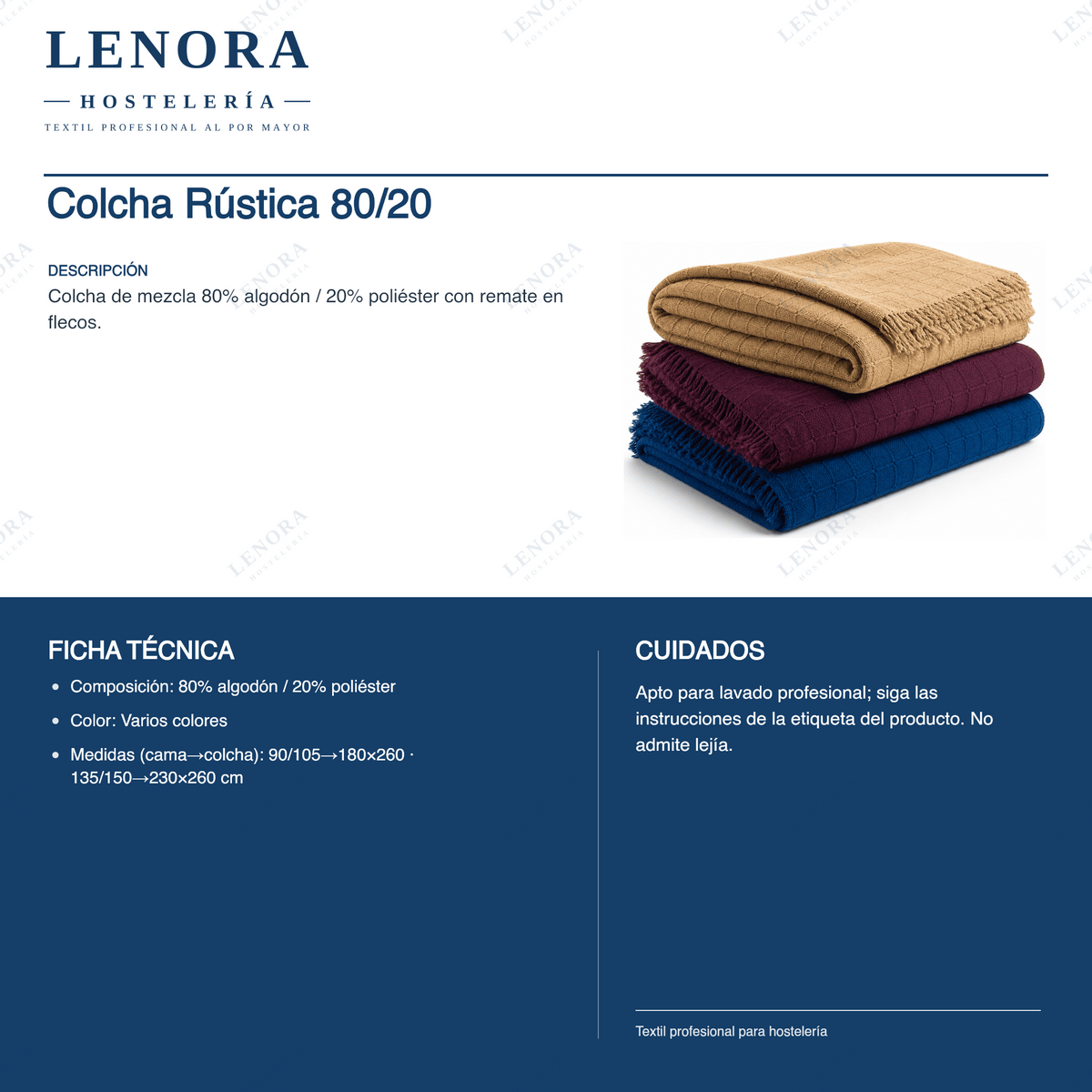 Ficha técnica de la colcha rústica 80/20: composición, colores y medidas
