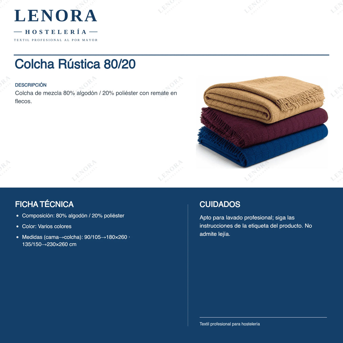 Ficha técnica de la colcha rústica 80/20: composición, colores y medidas