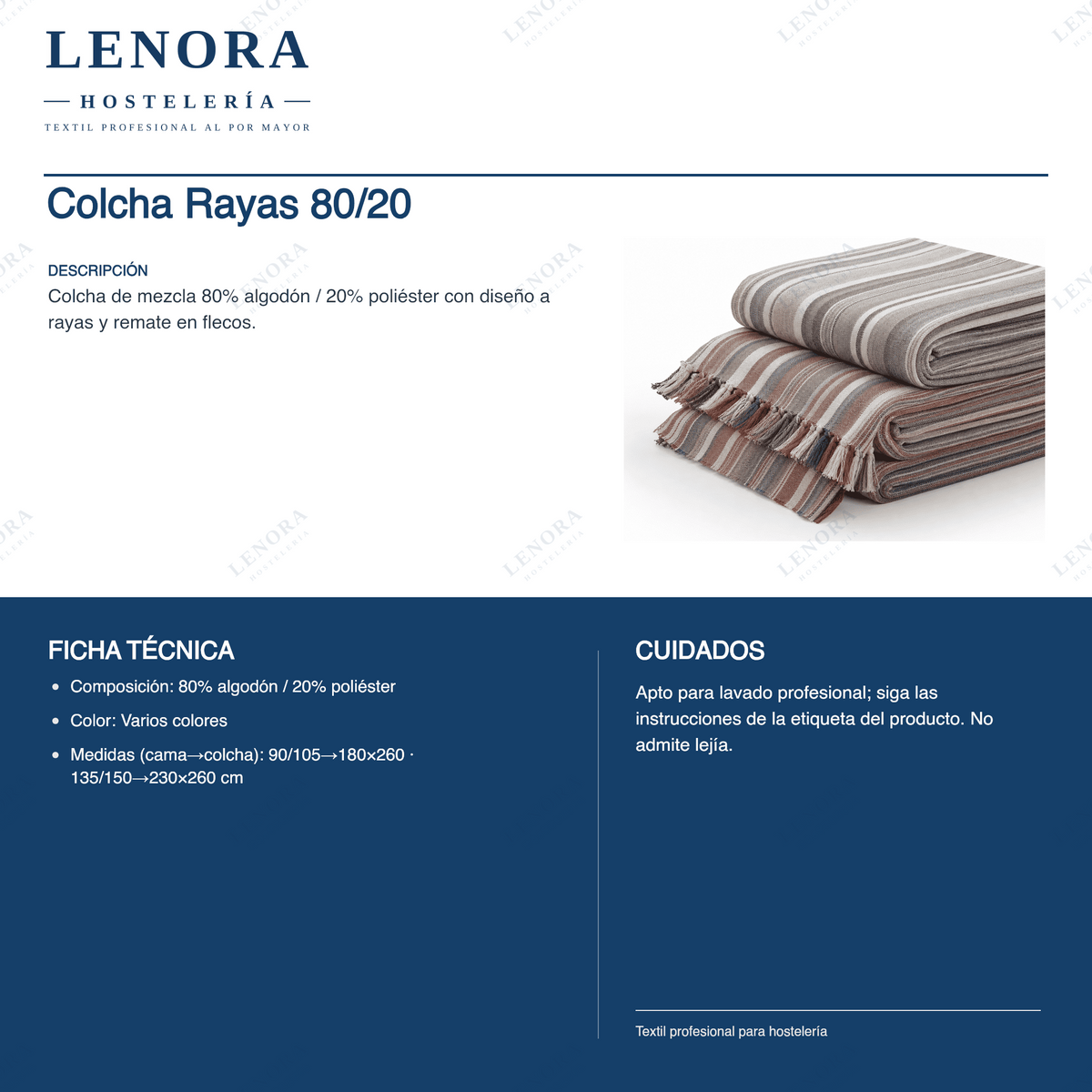 Ficha técnica de la colcha de rayas 80/20: composición, colores y medidas