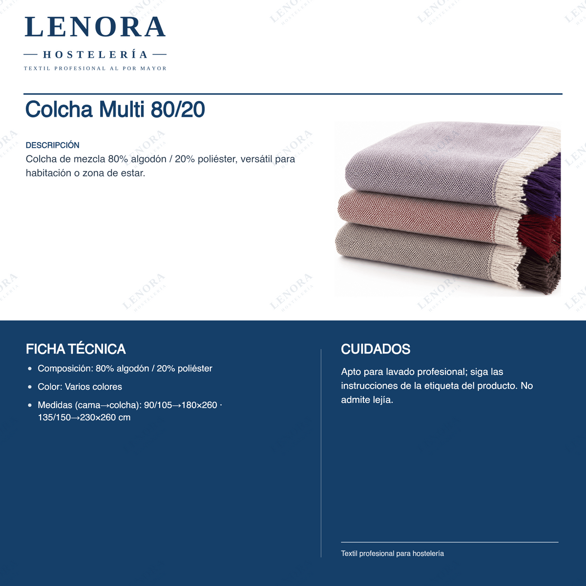 Ficha técnica de la colcha Multi 80/20: composición, colores y medidas