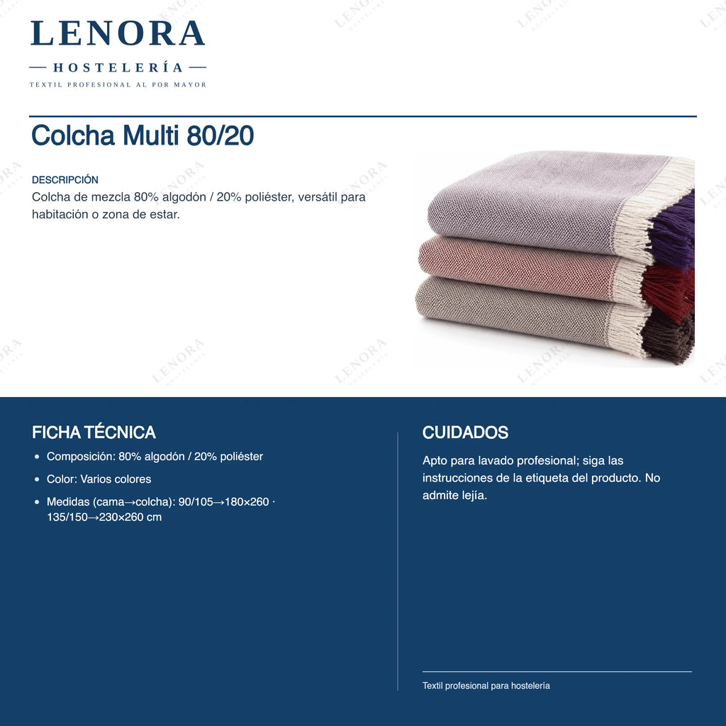 Ficha técnica de la colcha Multi 80/20: composición, colores y medidas